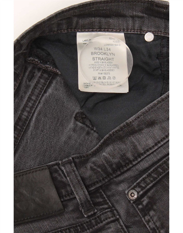 Lee Herren Brooklyn Straight Jeans W34 L30 Schwarze Baumwolle