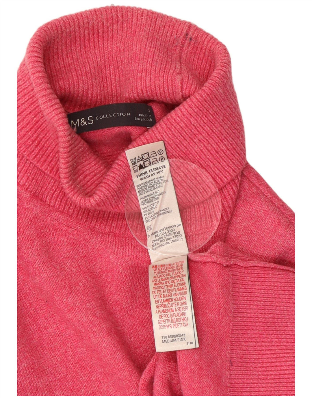Marks & Spencer Damen-Rollkragenpullover, Gr. 10, klein, rosa meliert