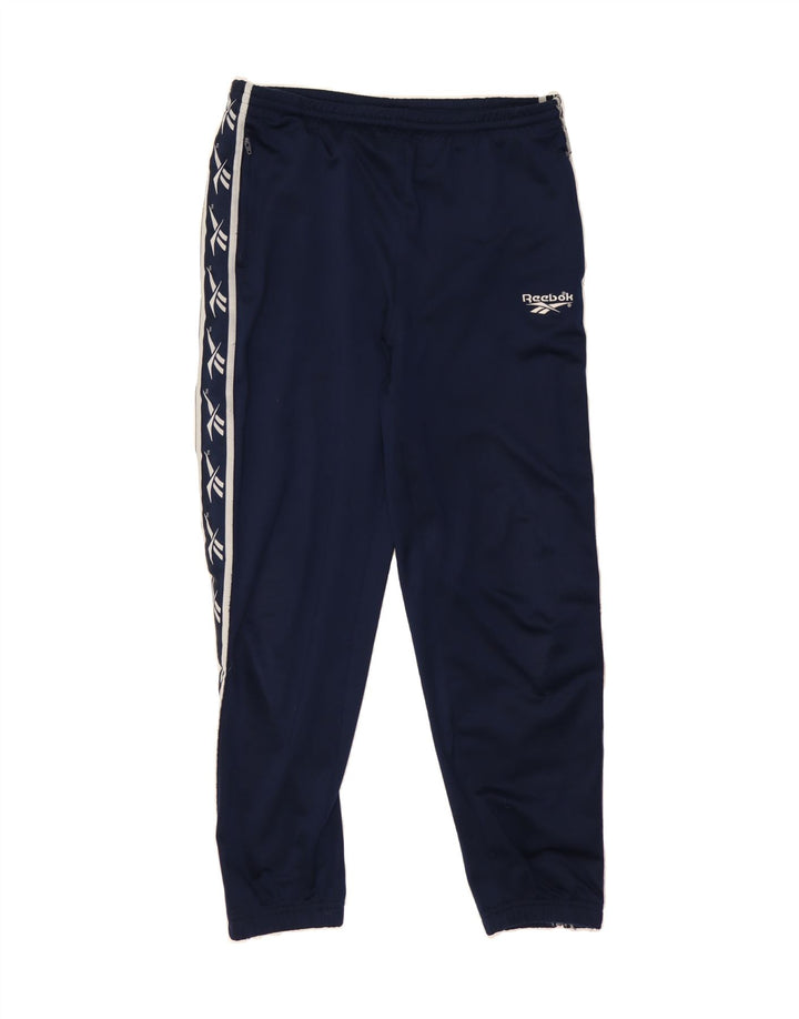 REEBOK Mens Graphic Tracksuit Trousers Joggers Small  Navy Blue Vintage Reebok and Second-Hand Reebok from Messina Hembry 