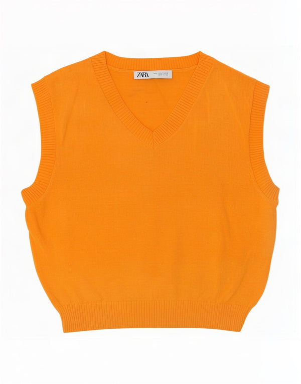 Zara Damen Weste Tank Top UK 12 Medium Orange Viskose