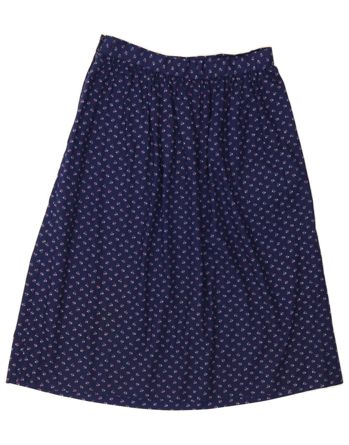 VINTAGE Womens A-Line Skirt W28 Medium  Navy Blue Floral Vintage Vintage and Second-Hand Vintage from Messina Hembry 
