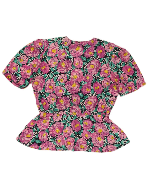 Vintage Damen Hemdbluse UK 12 Mittelrosa geblümt