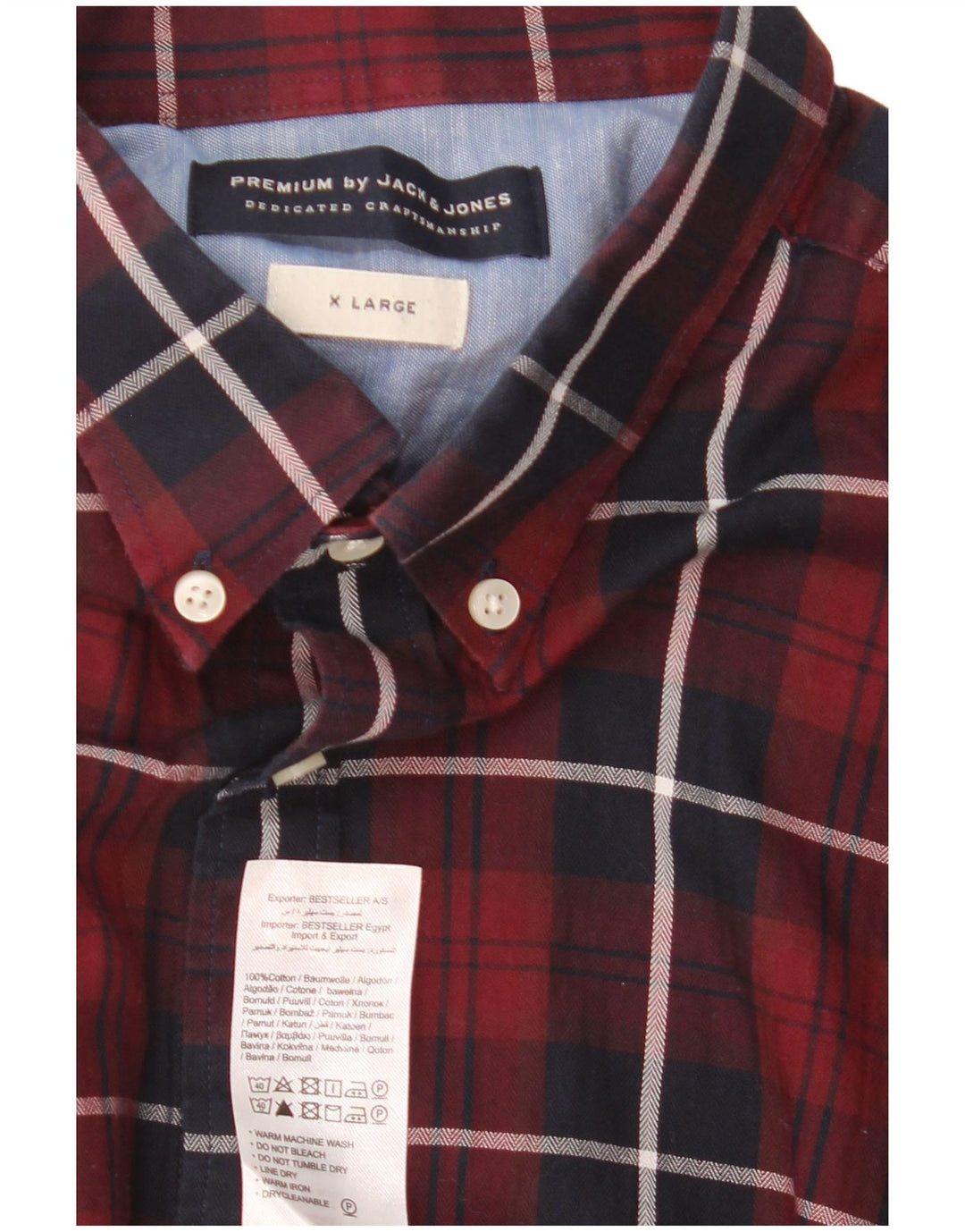Jack & Jones Herrenhemd XL Burgunderrot kariert Baumwolle