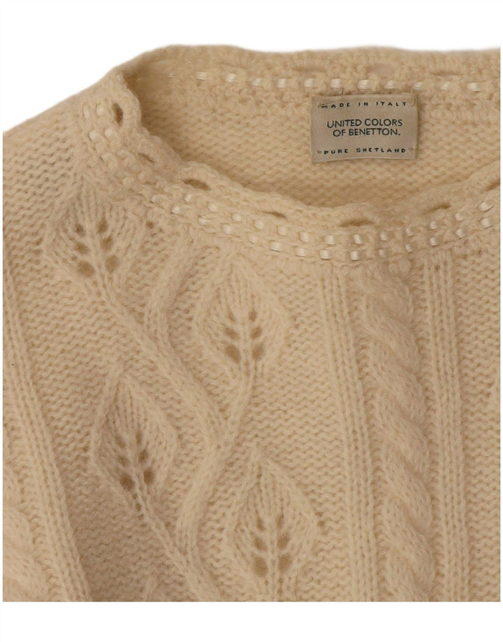 Benetton Damen-Pullover mit U-Boot-Ausschnitt, Gr. 14, Mittel, gebrochenes Weiß