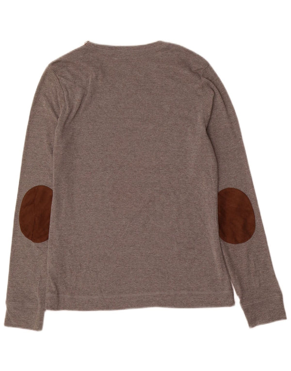 RALPH LAUREN Damen Top Langarm UK 14 Große graue Baumwolle