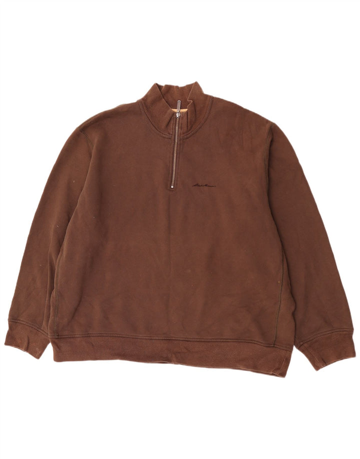 Eddie Bauer Herren-Sweatshirt mit Reißverschluss am Hals, 2XL, braune Baumwolle