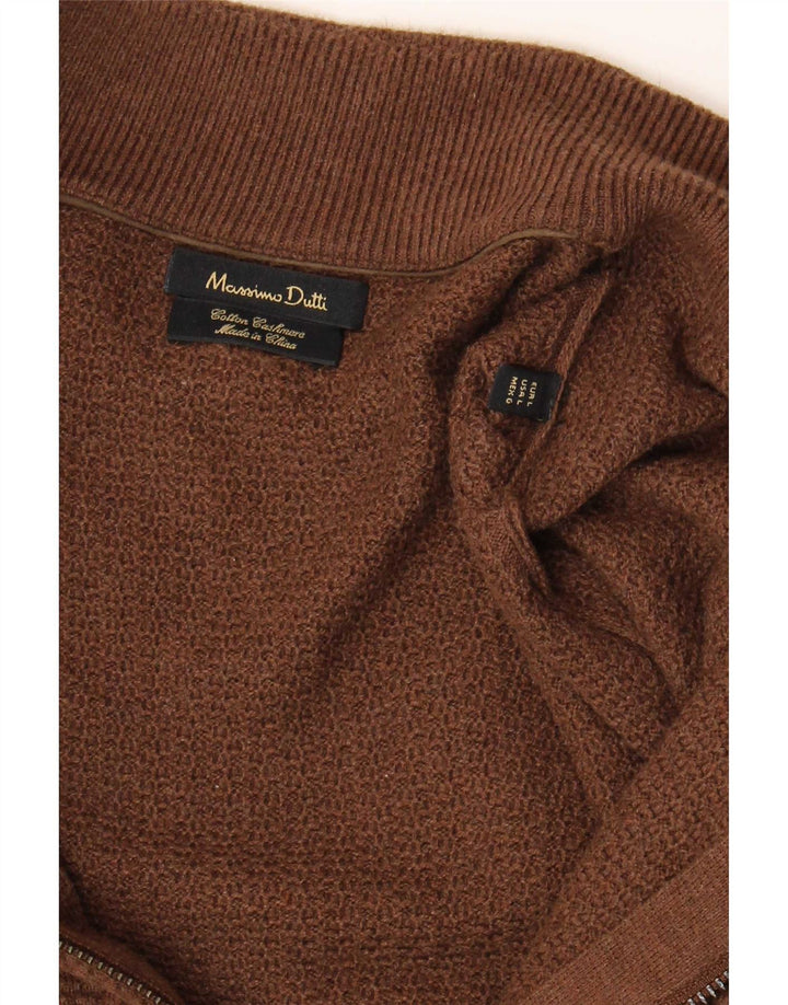 Massimo Dutti Herren-Strickjacke, groß, braune Baumwolle