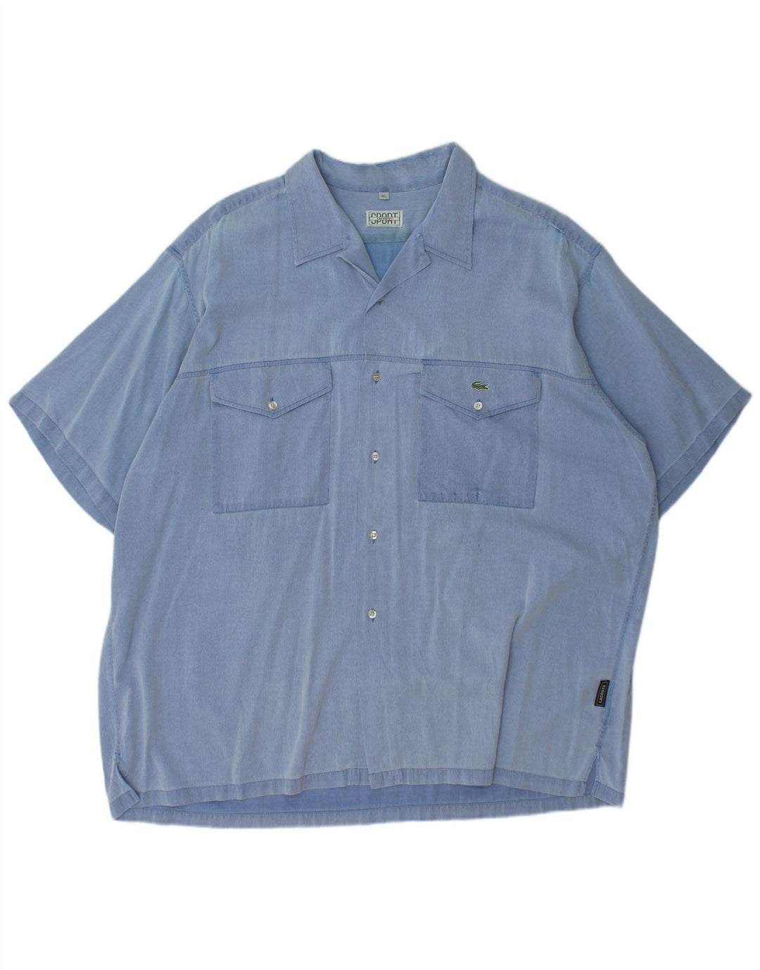 LACOSTE Herren-Kurzarmhemd, Größe 45, XL, blaue Nadelstreifen-Baumwolle