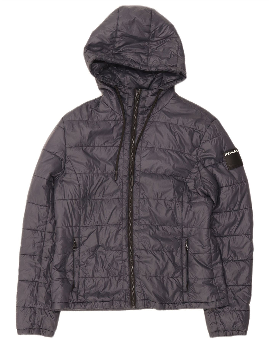 Replay Wattierte Damenjacke mit Kapuze, UK 14, Größe L, Marineblau