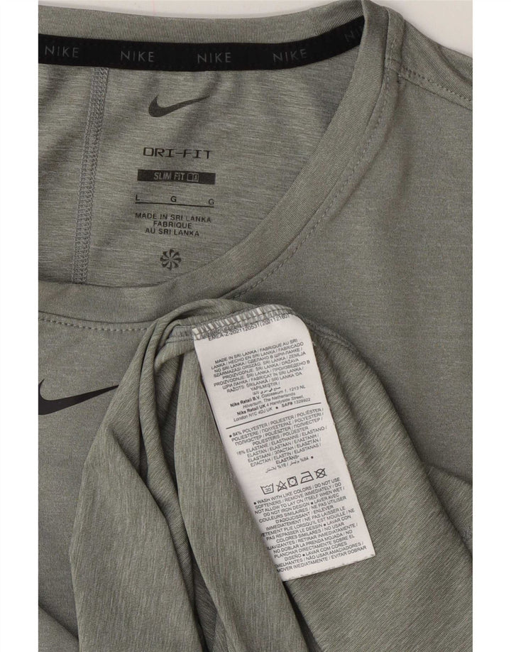 Nike Damen Dri Fit Slim T-Shirt Top UK 16 Large Grün Polyester