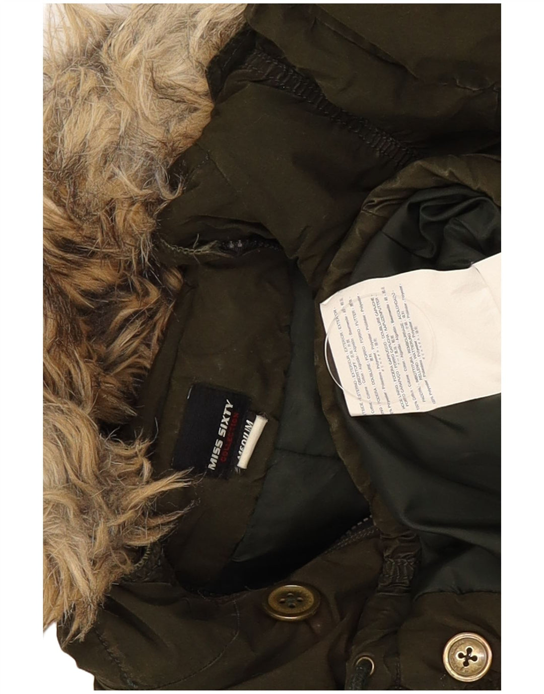 Miss Sixty Damen-Parka mit Kapuze, UK 12, mittlere Khaki-Baumwolle