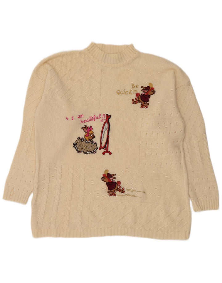 Vintage Damen Rollkragenpullover mit grafischem Rollkragen, Gr. 14, mittelgrau