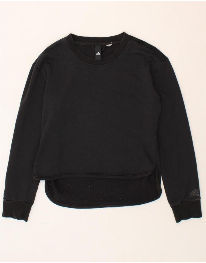 ADIDAS Womens Graphic Sweatshirt Jumper UK 14 Large Black Vintage Adidas and Second-Hand Adidas from Messina Hembry 
