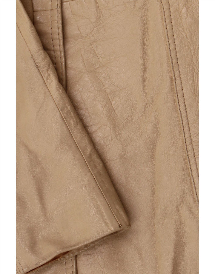VINTAGE Womens Leather Coat UK 12 Medium Beige Leather Vintage Vintage and Second-Hand Vintage from Messina Hembry 