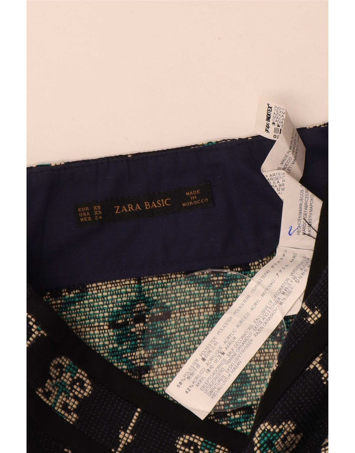 Zara Damen Minirock XS W24 Marineblaues Paisley-Polyester