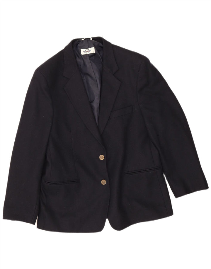 Vintage Damen 3/4 Ärmel 2 Knopf Blazer Jacke IT 46 Große marineblaue Wolle