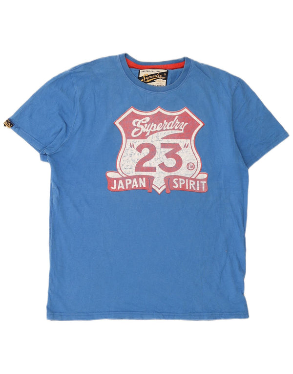 Superdry Herren Grafik T-Shirt Top 2XL Blau Baumwolle