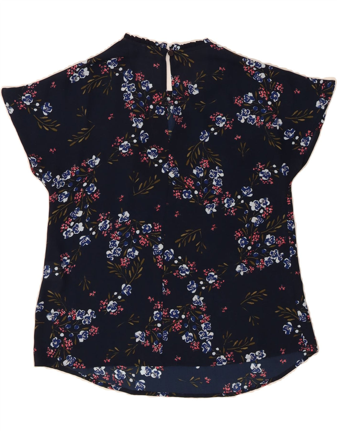 BENETTON Womens Blouse Top UK 14 Medium Navy Blue Floral Polyester Vintage Benetton and Second-Hand Benetton from Messina Hembry 