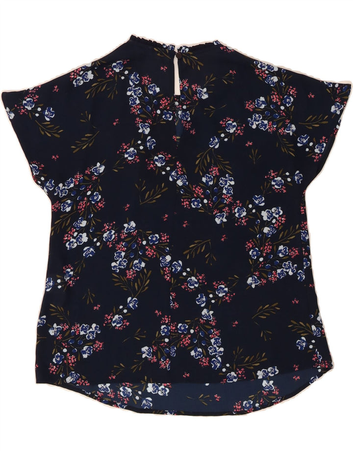 BENETTON Womens Blouse Top UK 14 Medium Navy Blue Floral Polyester Vintage Benetton and Second-Hand Benetton from Messina Hembry 