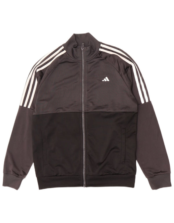 Adidas Jungen-Trainingsanzug-Top-Jacke, 13–14 Jahre, graues Colourblock-Polyester