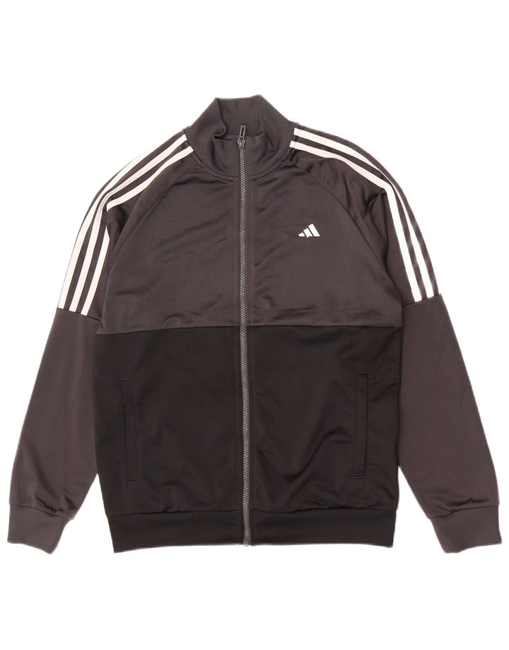 Adidas Jungen-Trainingsanzug-Top-Jacke, 13–14 Jahre, graues Colourblock-Polyester