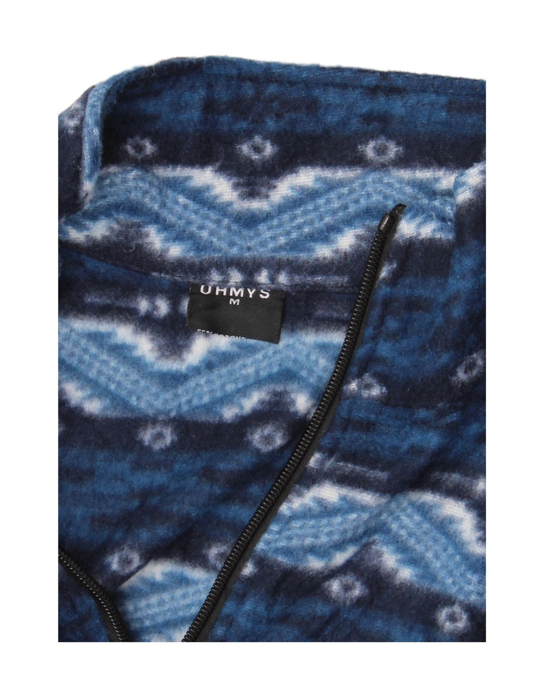 VINTAGE Herren Fleecejacke UK 38 Mittelblaue Fair-Isle-Baumwolle