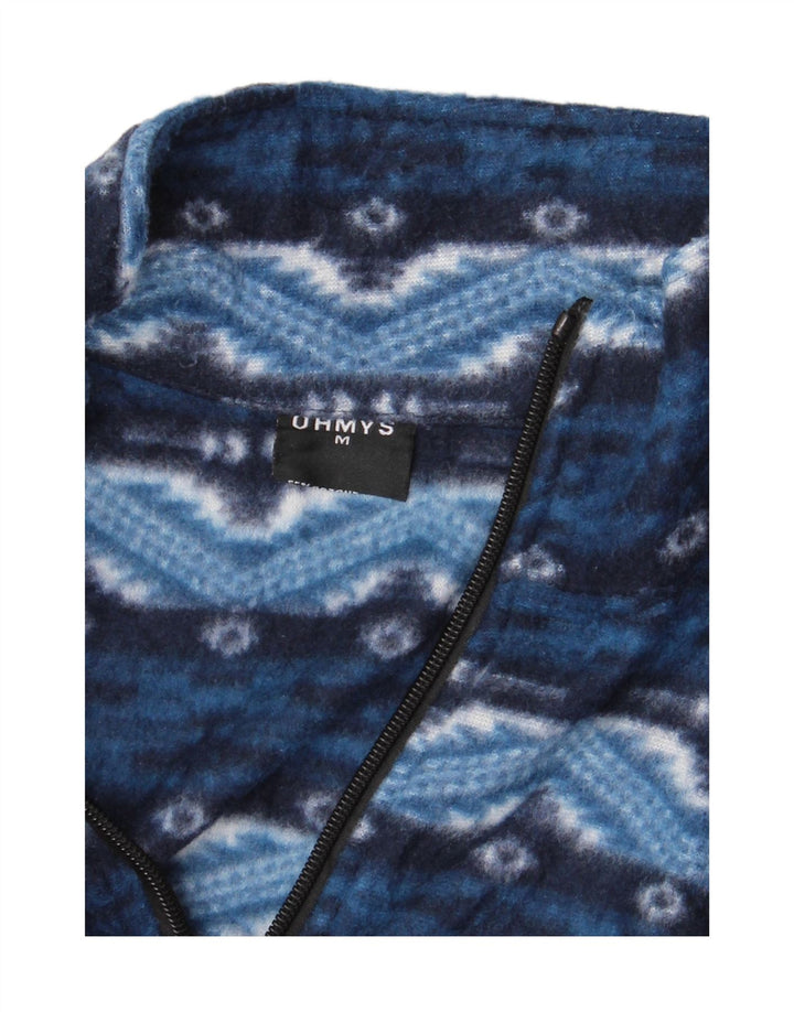 VINTAGE Herren Fleecejacke UK 38 Mittelblaue Fair-Isle-Baumwolle