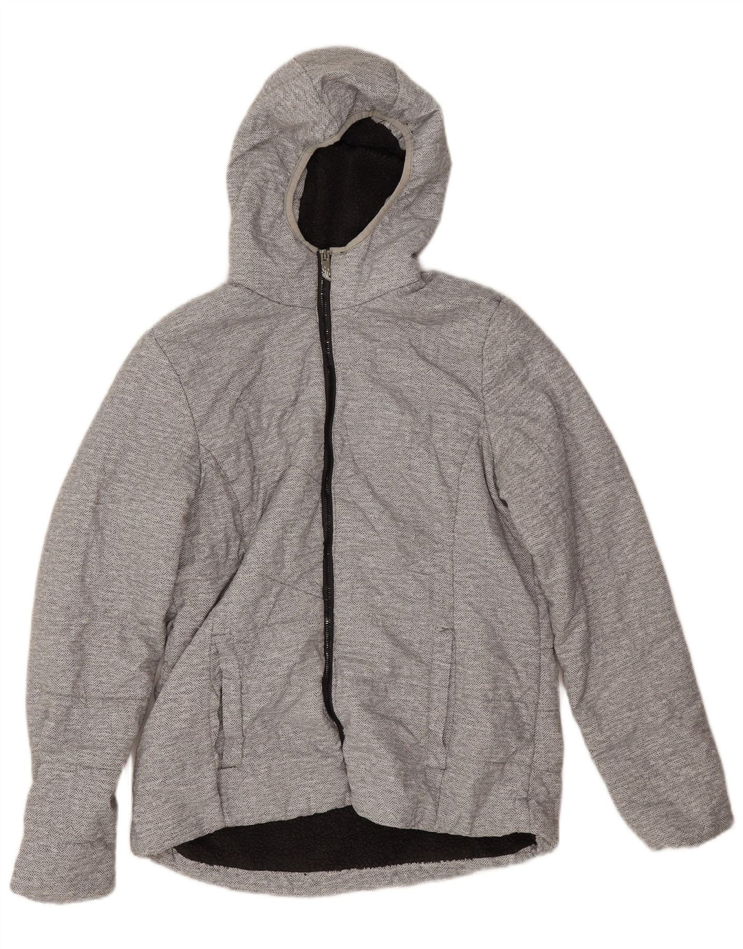 New Balance Damen-Sherpa-Jacke mit Kapuze, UK 14, mittelgrau, Fischgrätenmuster
