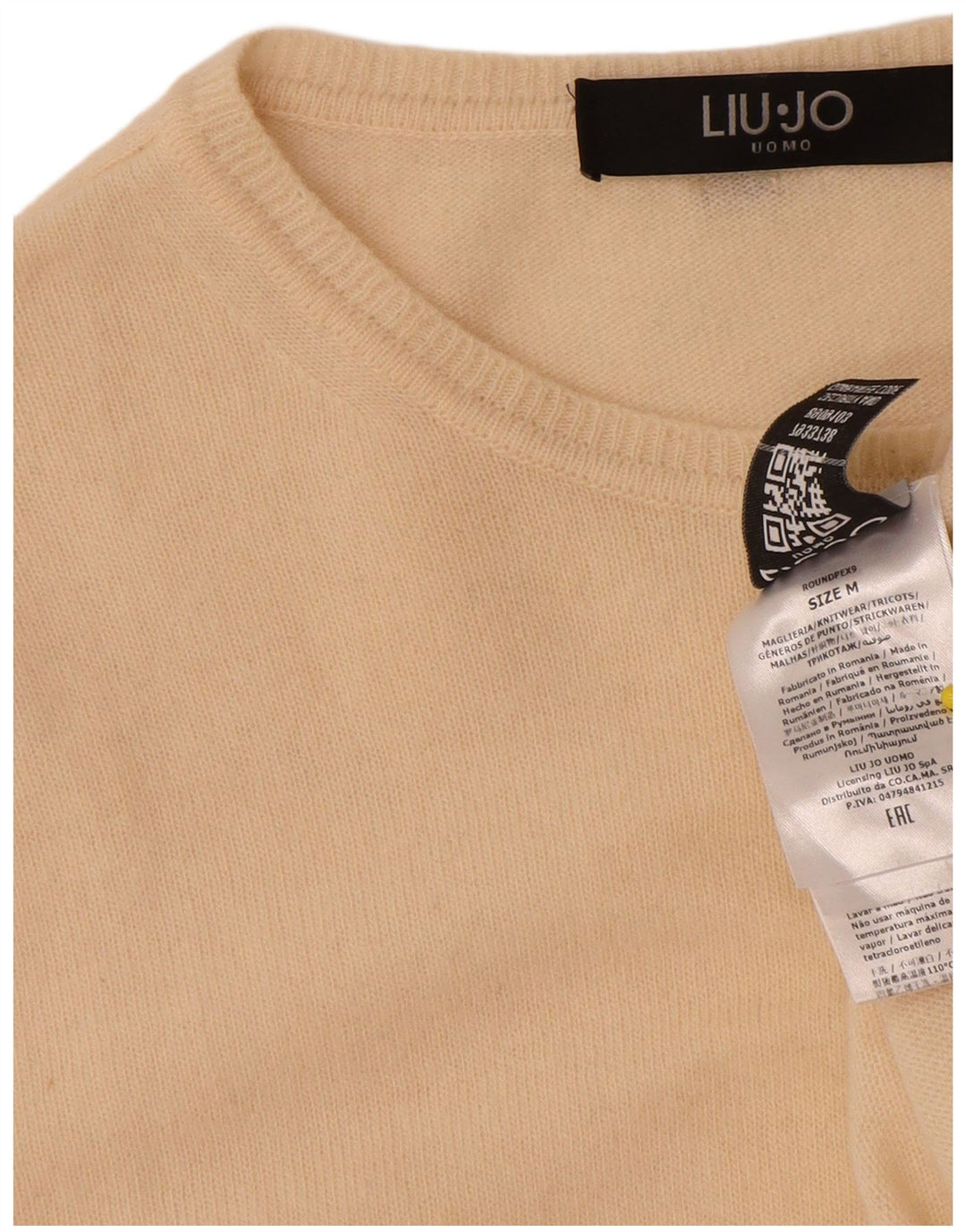 Liu Jo Herren-Pullover mit Rundhalsausschnitt, mittelbeigefarbene Schurwolle
