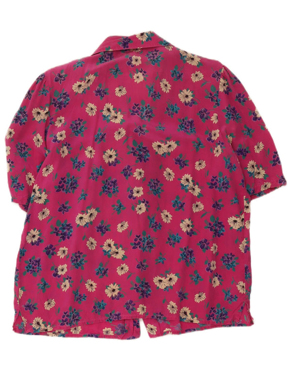 Vintage Damen Kurzarm-Hemdbluse UK 18 XL Rosa Blumen