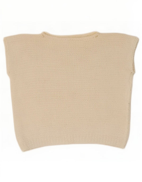 Vintage Damen Crop Weste Tank Top UK 12 Medium Off White