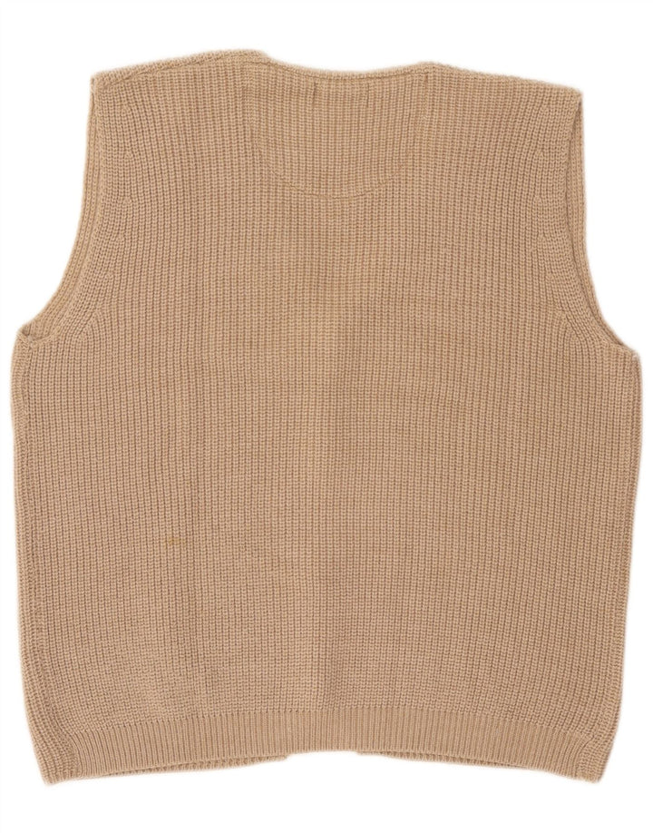 Ferrone Herren-Strickjacke, ärmellos, groß, beige Wolle