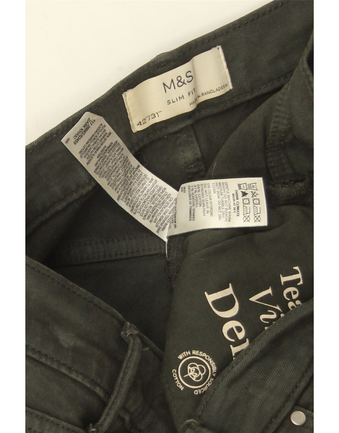 Marks & Spencer Herren Slim Jeans W42 L31 Grüne Baumwolle