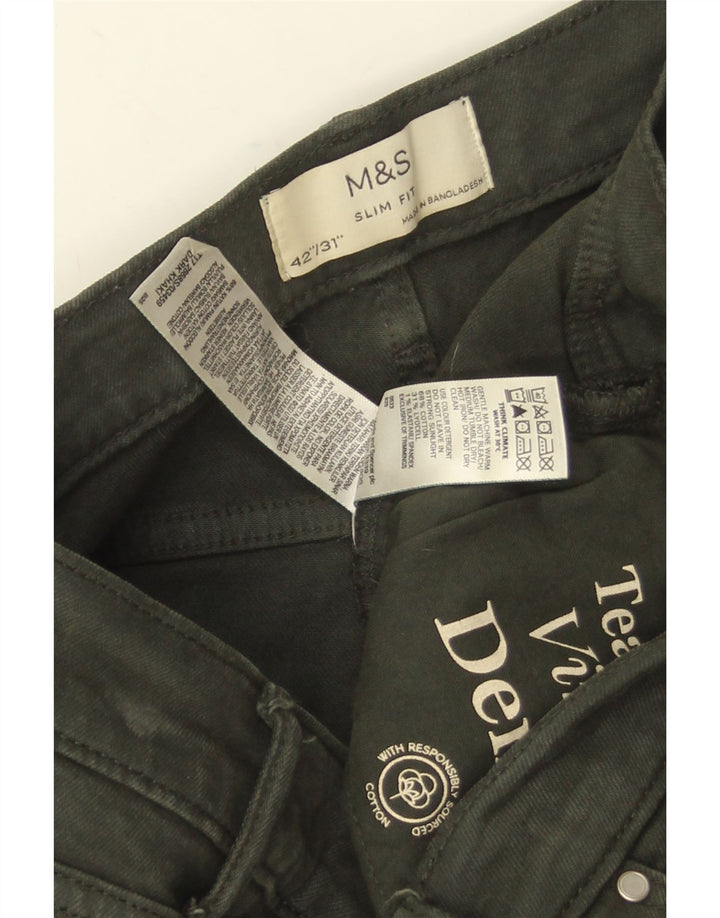 Marks & Spencer Herren Slim Jeans W42 L31 Grüne Baumwolle