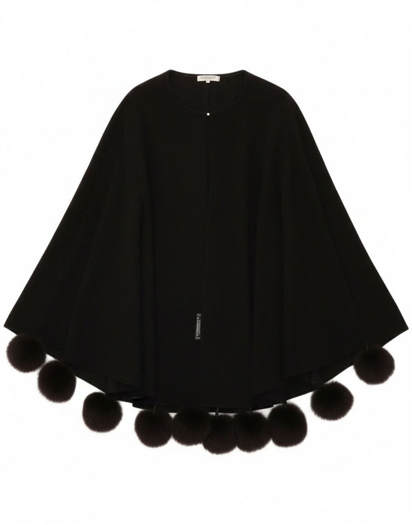 Vintage Damen Poncho Mantel One Size Schwarze Wolle