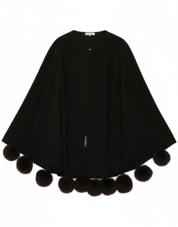 Vintage Damen Poncho Mantel One Size Schwarze Wolle