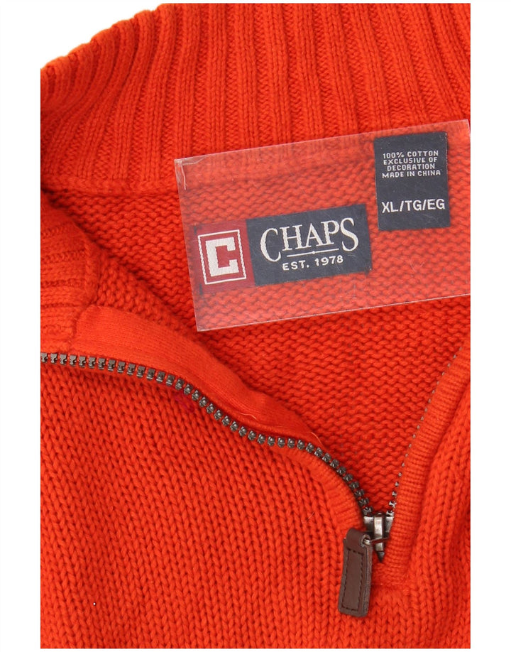 CHAPS Herren-Pullover mit Reißverschluss am Hals, XL, Orange, Baumwolle