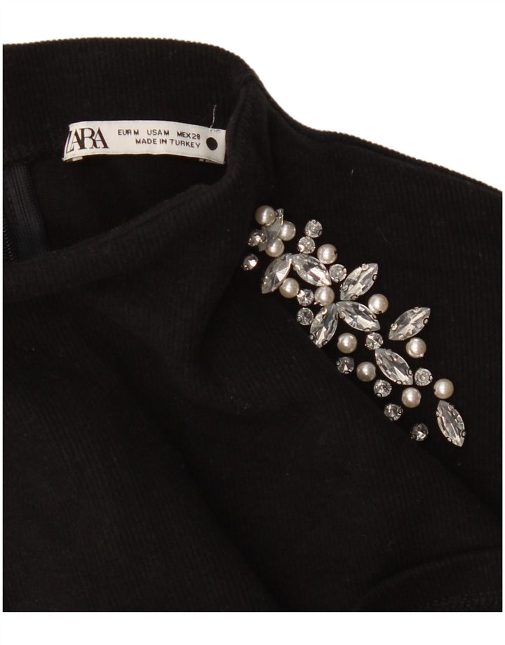Zara Damen Top Langarm UK 14 Medium Schwarz