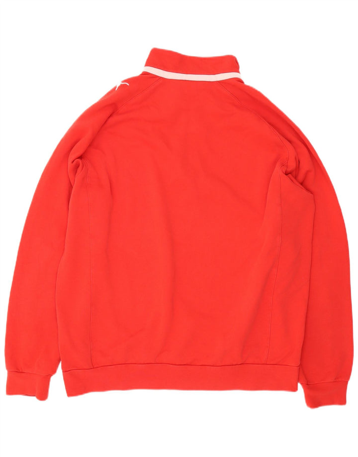 Puma Herren-Sweatshirt mit Reißverschluss am Hals, groß, rot, Colourblock-Baumwolle