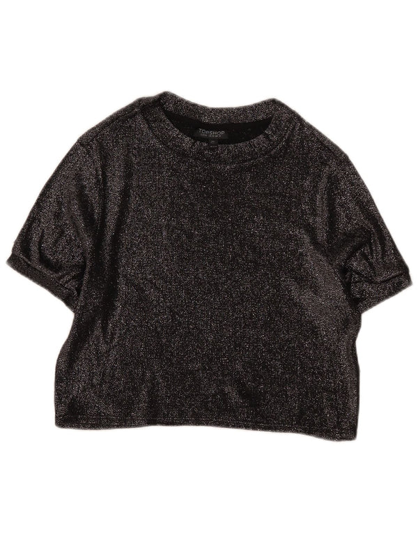 Topshop Damen Crop Bluse Top UK 14 Große schwarze Viskose