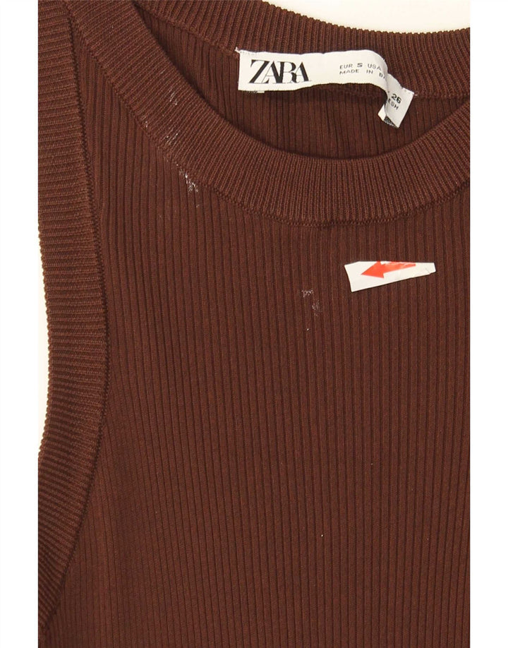 Zara Damen Weste Top UK 8 Small Braune Viskose