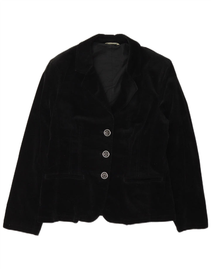 Marks & Spencer Damen-Blazer aus Samt mit 3 Knöpfen, UK 14, Mittelschwarz