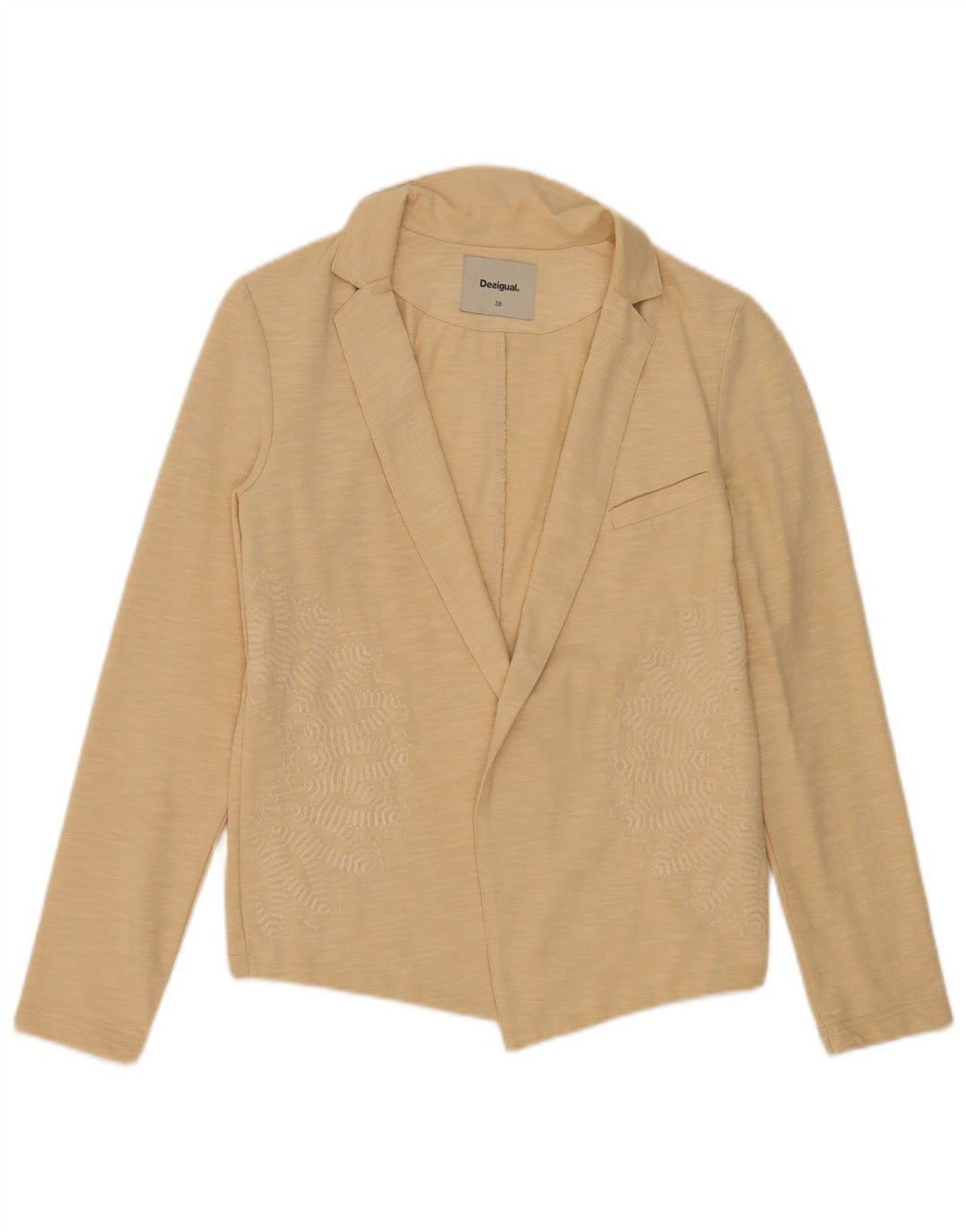 Desigual Womens Open Blazer Jacke EU 38 Mittelbeige gefleckte Baumwolle