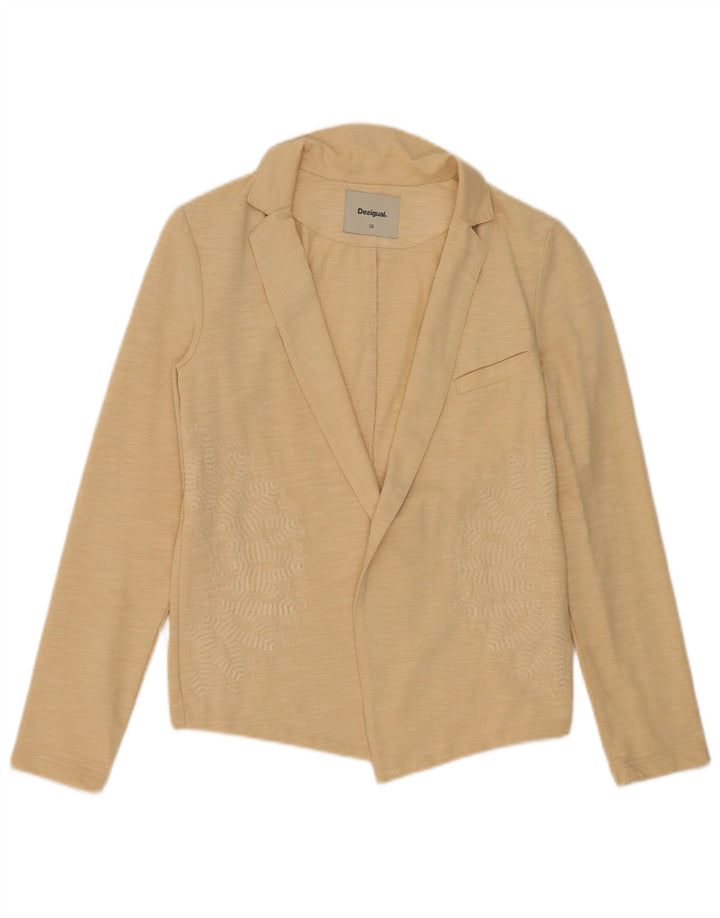 Desigual Womens Open Blazer Jacke EU 38 Mittelbeige gefleckte Baumwolle