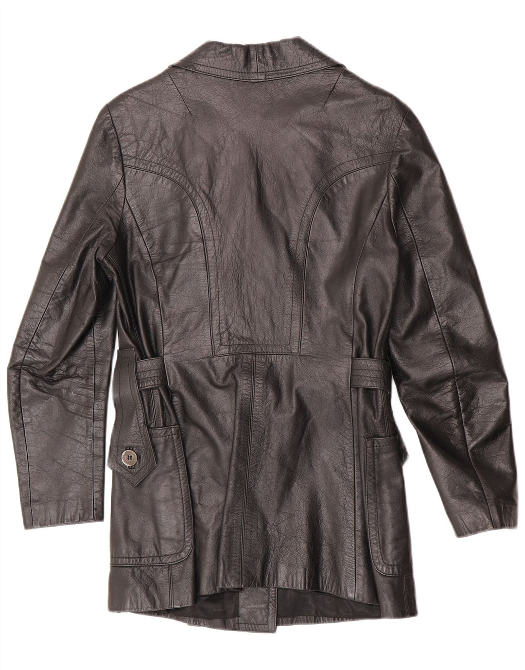 Vintage Damen Zweireihige Lederjacke UK 10 Kleines schwarzes Leder