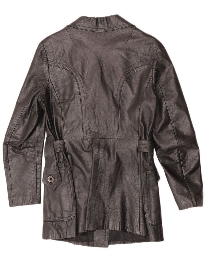 Vintage Damen Zweireihige Lederjacke UK 10 Kleines schwarzes Leder