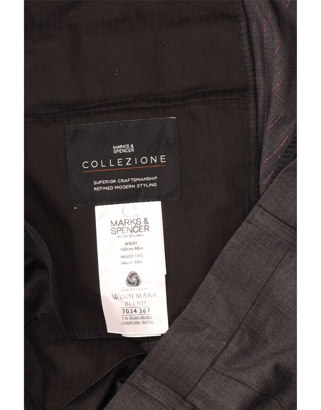 Gerade Herren-Anzughose von Marks & Spencer, W40, L33, graue Wolle