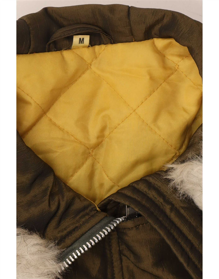 Vintage Womens Hooded Oversized Parka Jacket UK 14 Medium Khaki Polyester