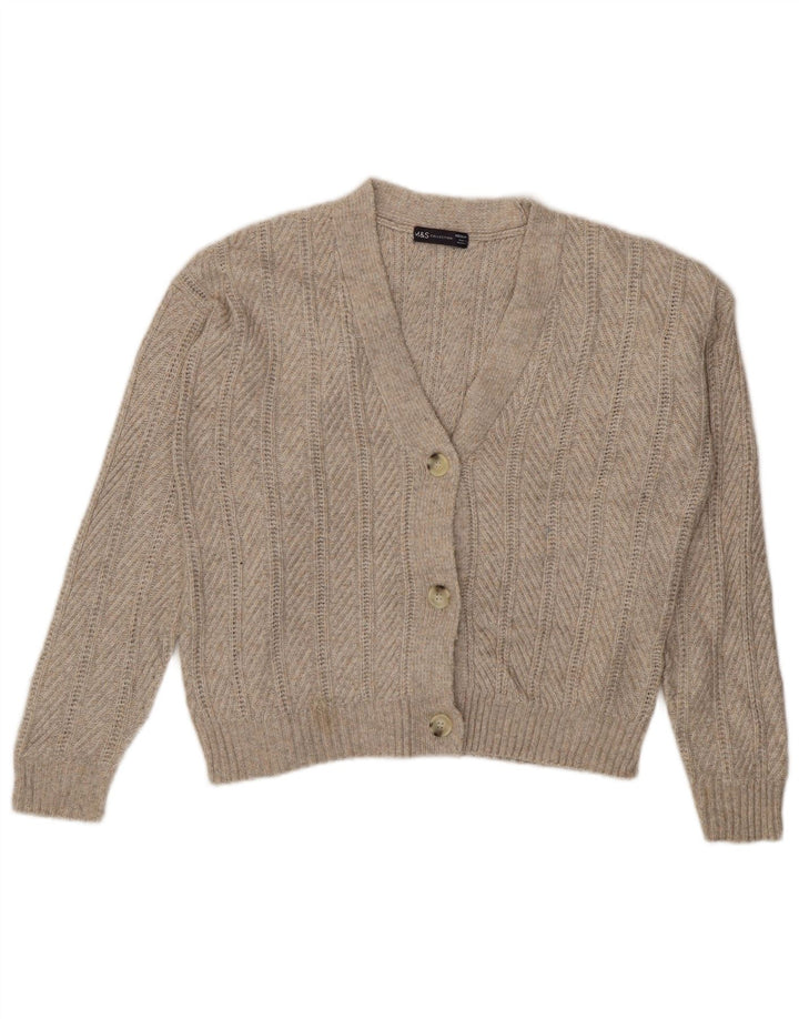 Marks & Spencer Damen Crop Cardigan Pullover UK 14 Medium Beige Polyester