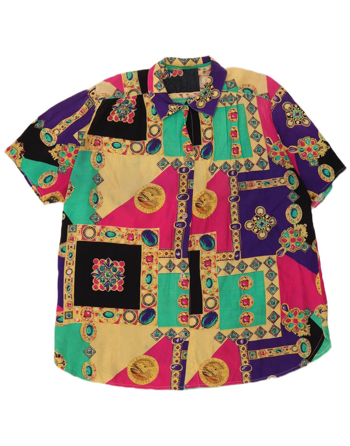 Vintage Damen Kurzarm-Hemdbluse UK 20 2XL Mehrfarbiges Patchwork